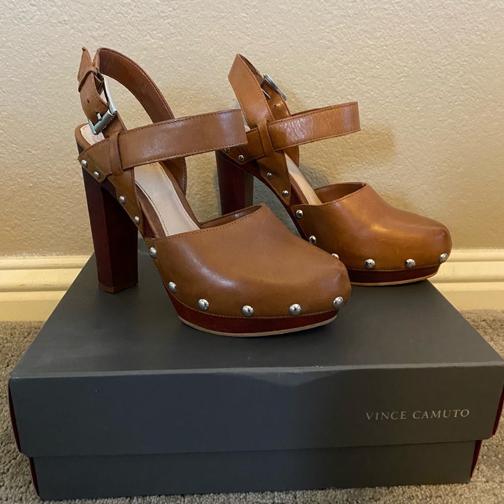 Vince Camuto Brown leather Elric platform heels